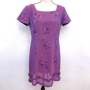 Vintage 90s Karen Stevens Purple‎ Floral Tiered Dress S Small